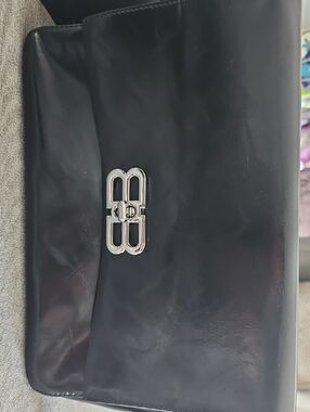 BALENCIA-Black Leather Shoulder Bag with Silver Hardware - dimensions: 12 By 8